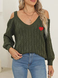Cable-knit Heart V-neck Sweater
