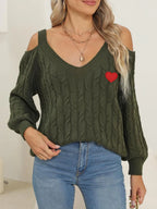 Cable-knit Heart V-neck Sweater