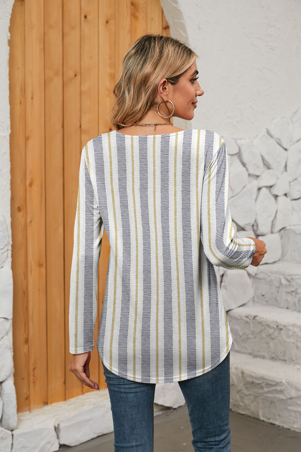 Printed Square Neck Long Sleeve Blouse (18)