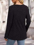 Ribbed Knit Button-front Long Sleeve T-shirt (3)