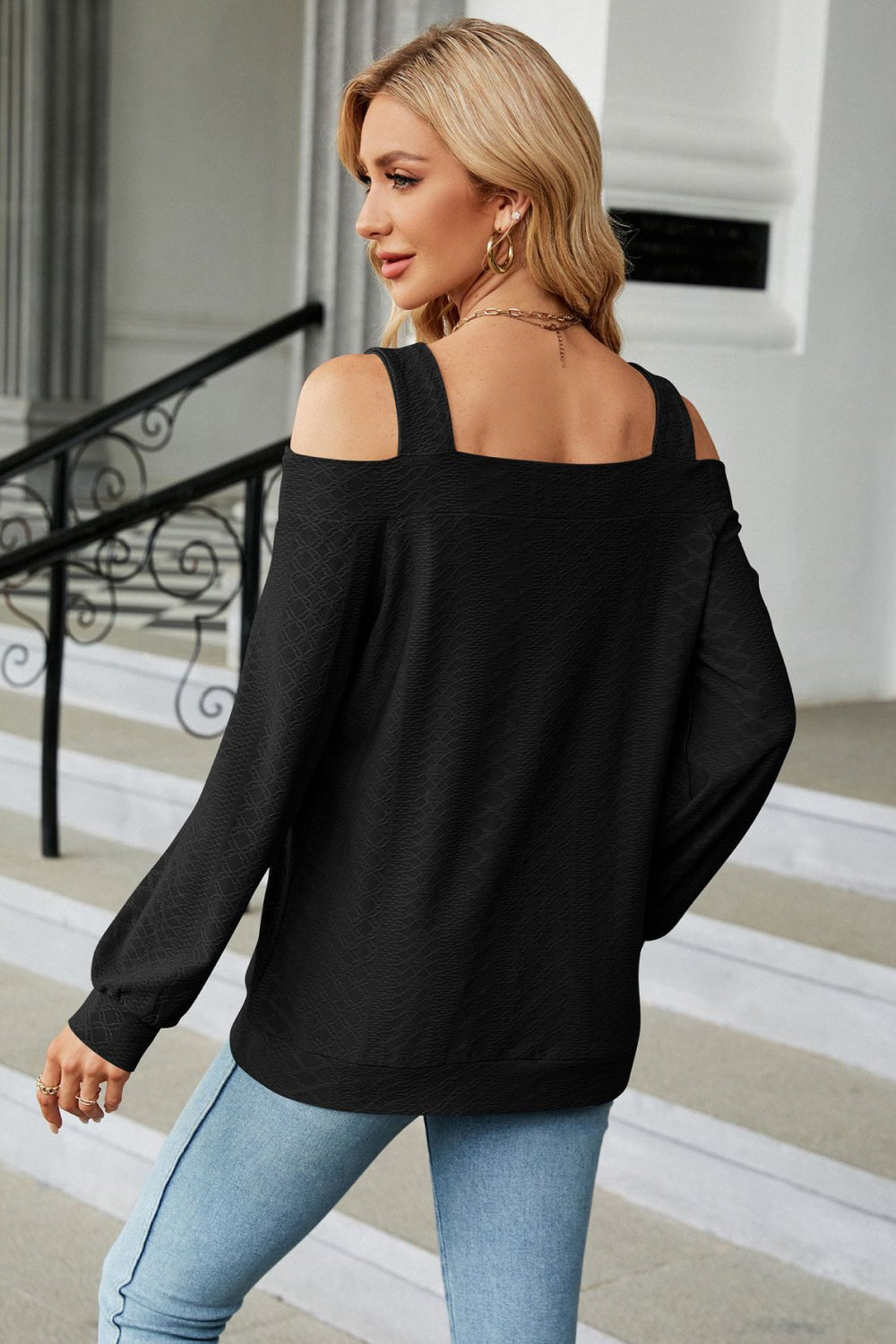 Cold Shoulder Square Neck Cutout Blouse (9)
