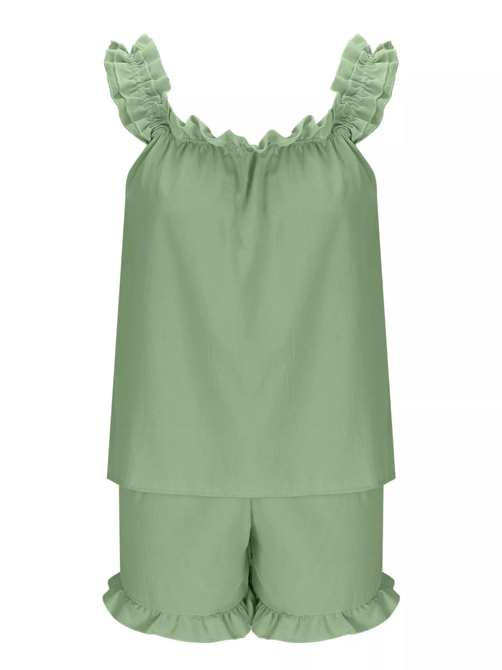 Ruffle Trim Sleeveless Top Shorts Set (25)
