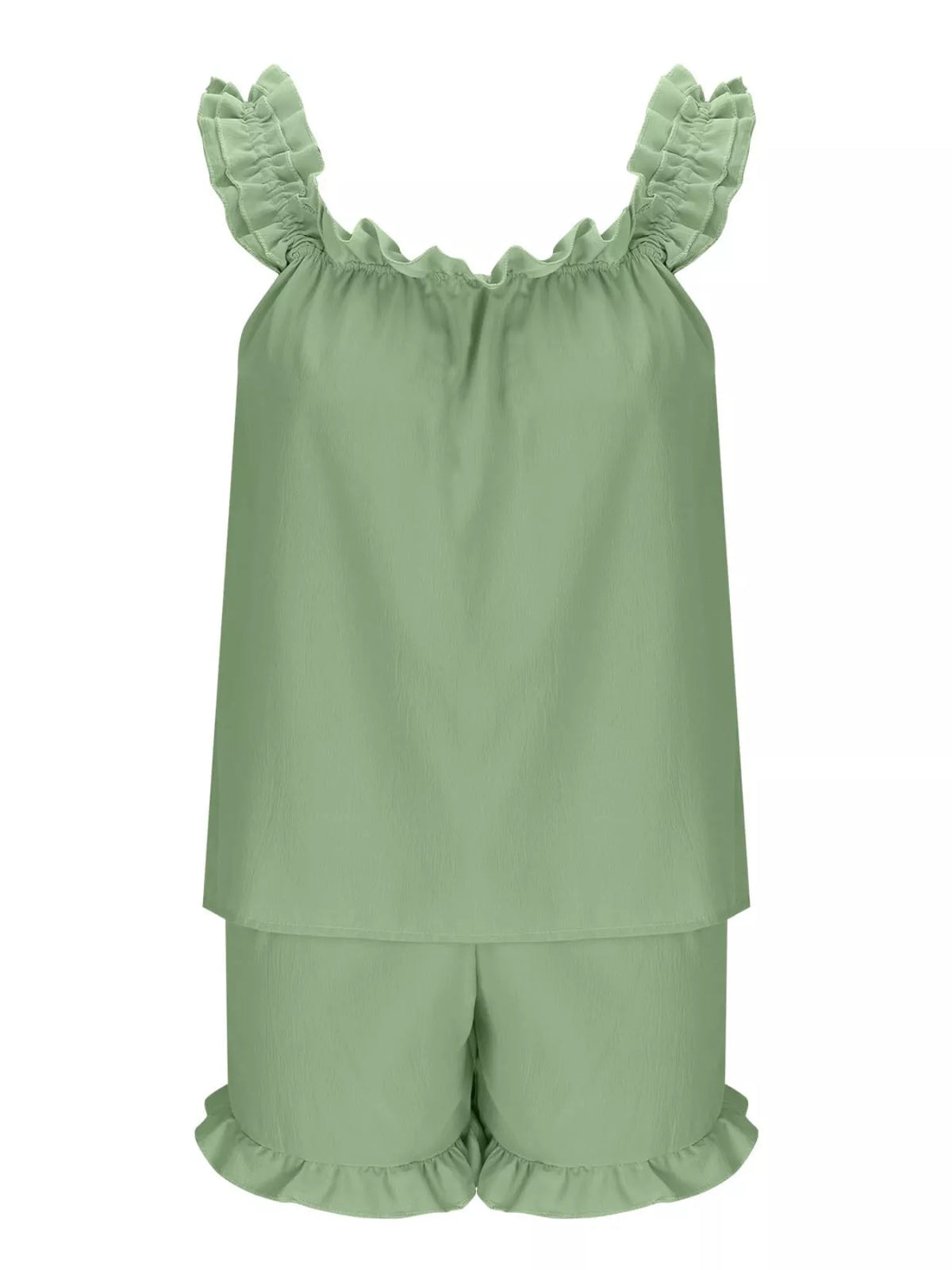Ruffle Trim Sleeveless Top Shorts Set (25)