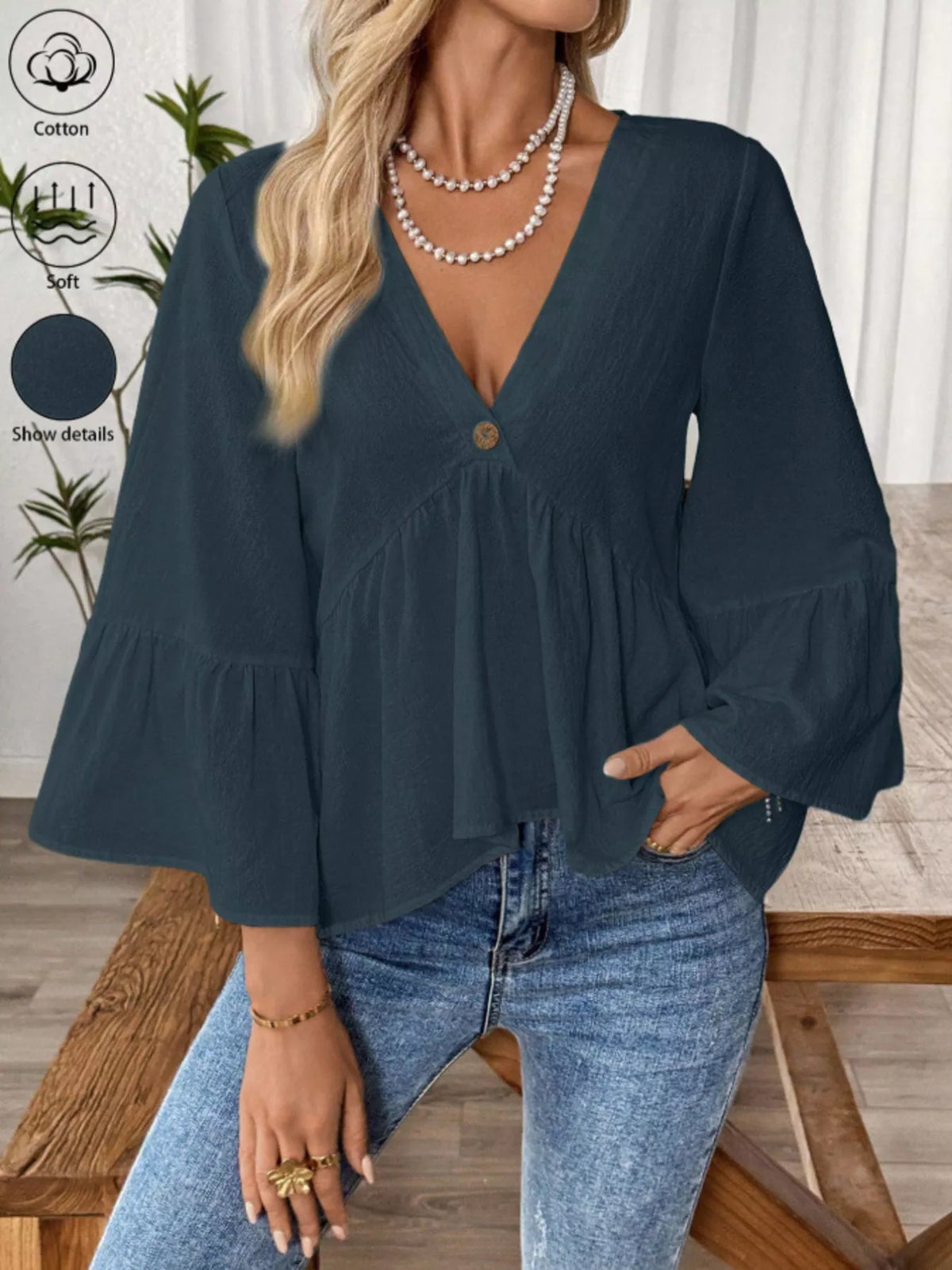 V-neck Bell Sleeve Blouse (16)