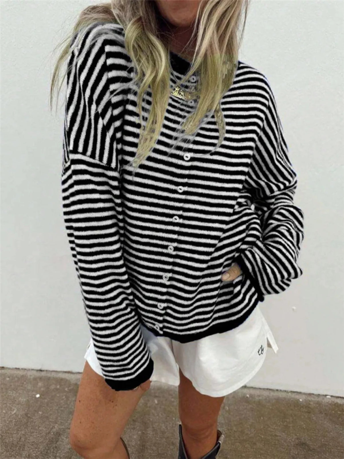 Striped Knit Button Up Cardigan (13)