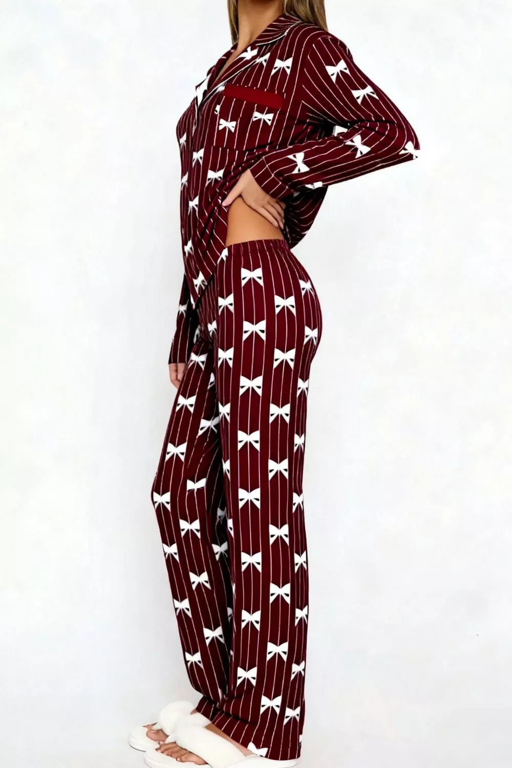 Bow Print Top Wide Leg Pants Lounge Set (13)