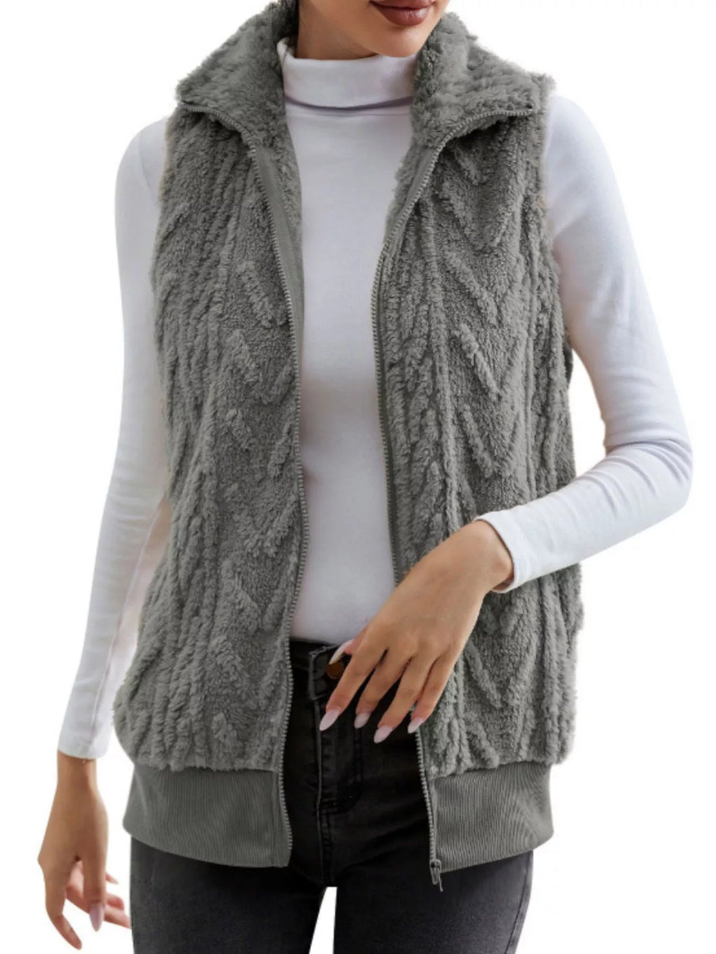 Full Size Cozy Faux Fur Zip-up Vest Coat Plus (2)