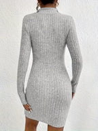 Ribbed Knit Bodycon Mini Dress Zipper (8)