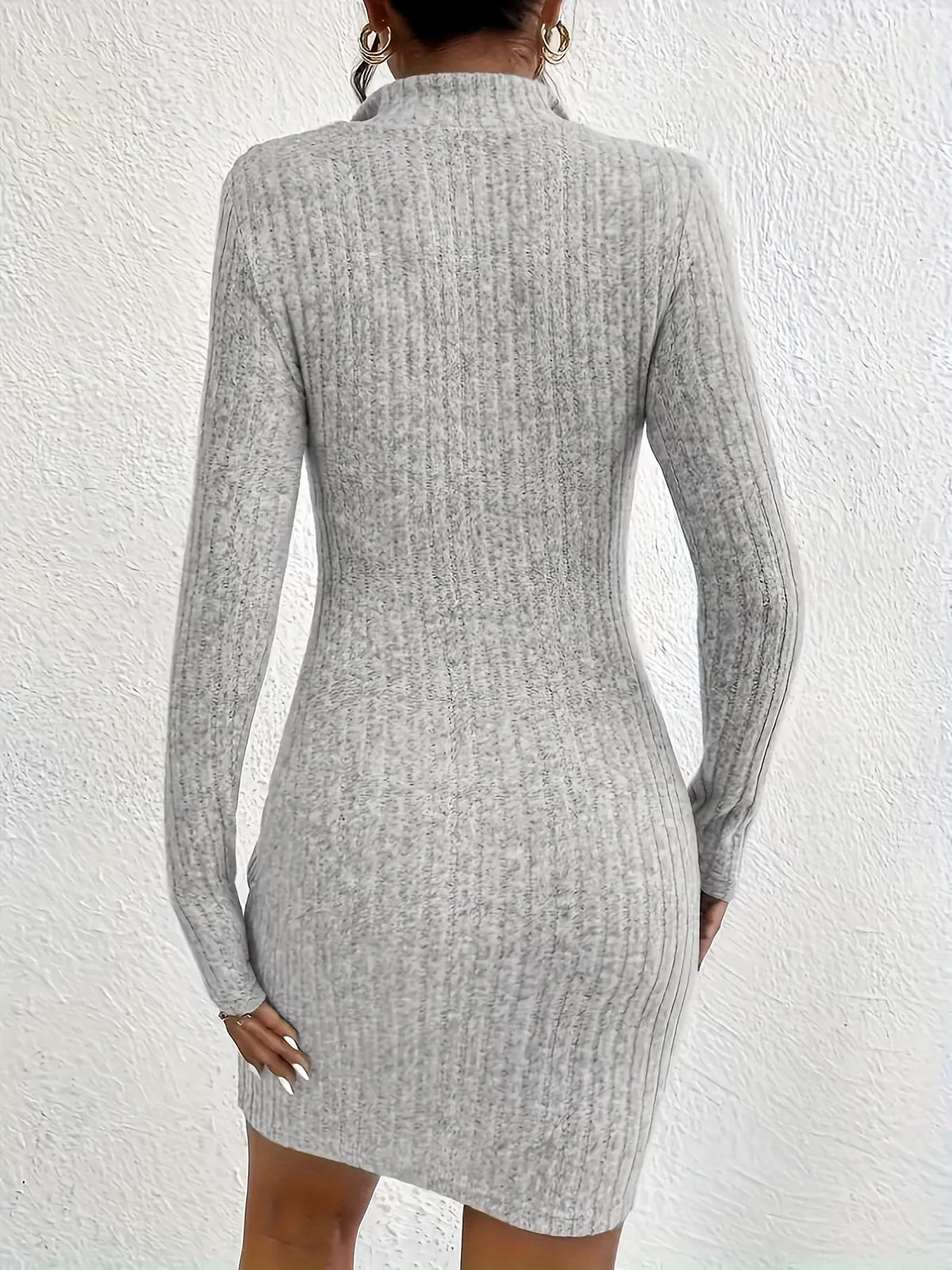 Ribbed Knit Bodycon Mini Dress Zipper (8)