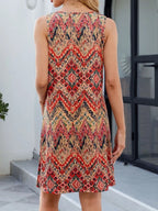 Printed V-neck Sleeveless Mini Dress Pockets (9)