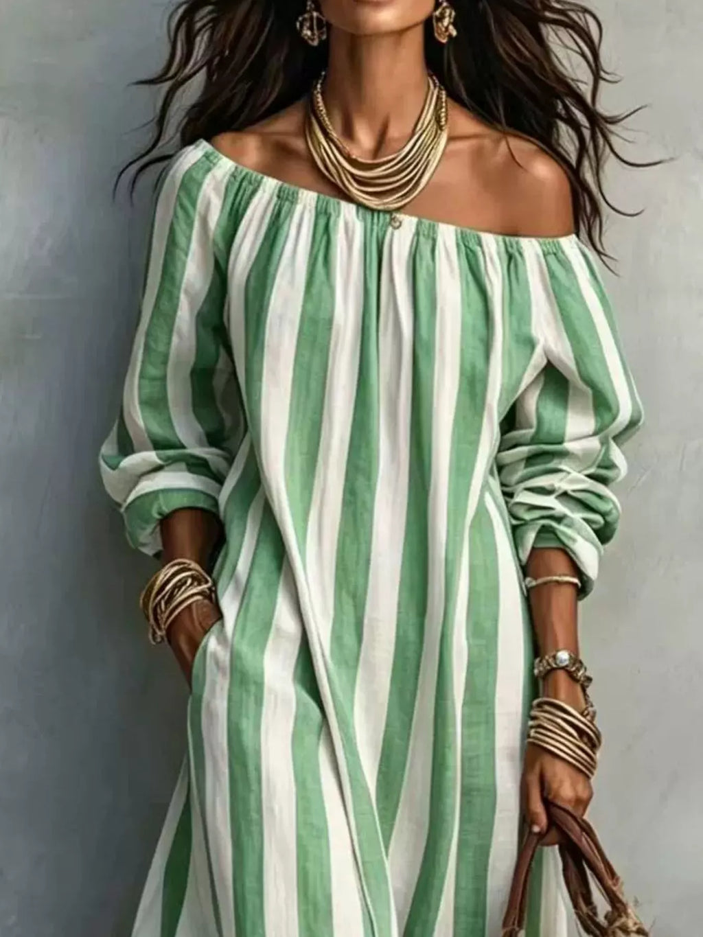Off-shoulder Striped Dress Pockets (13)