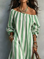 Off-shoulder Striped Dress Pockets (13)