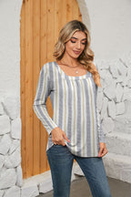 Printed Square Neck Long Sleeve Blouse (17)
