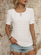 Eyelet Round Neck Short Sleeve Top (19)