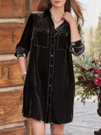 High-low Button Up Long Sleeve Knee Length Dress (2)