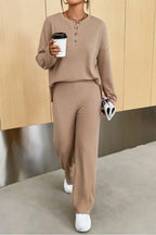 Ribbed Half Button Top Pants Set (8)