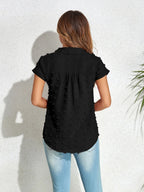 Swiss Dot Button Up Cap Sleeve Shirt (5)