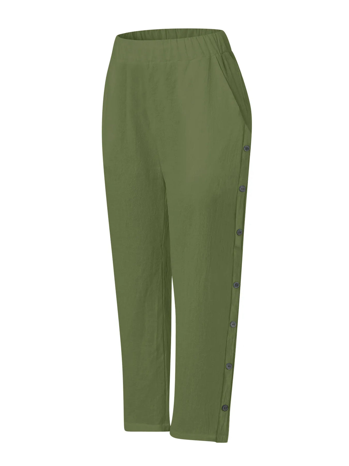 Full Size Side Decor Button Casual Wide Leg Pants Plus (17)