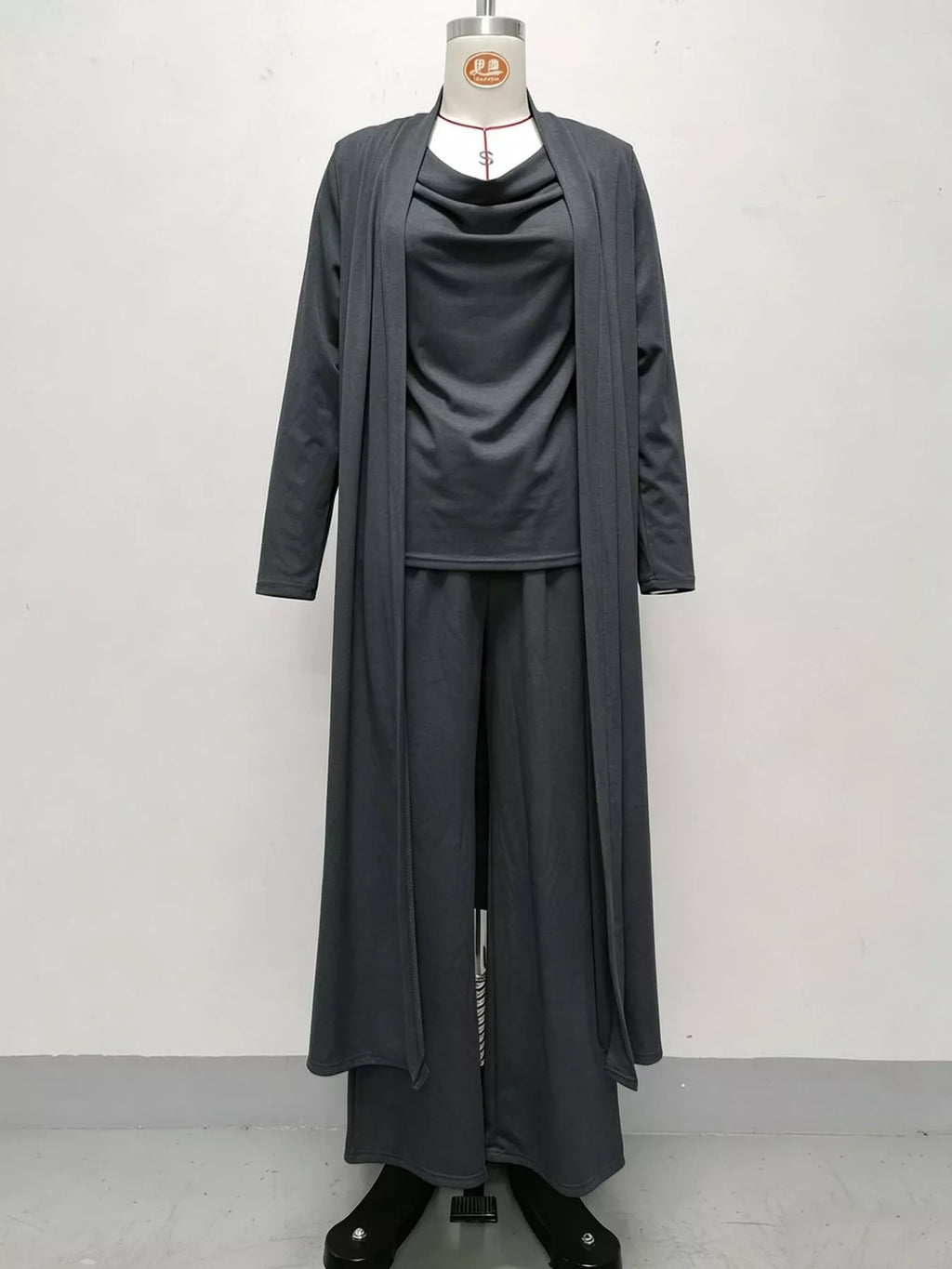 Full Size Cowl Neck Top Cardigan Pants Set Plus (23)