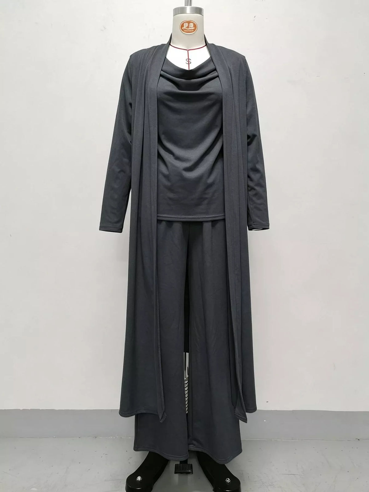 Full Size Cowl Neck Top Cardigan Pants Set Plus (23)