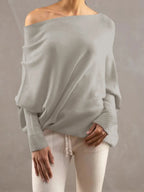 Full Size Boat Neck Batwing Sleeve Knit Top (2)
