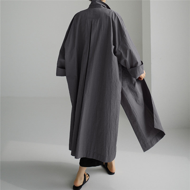 Shirt Dress Overknee Long Split Bf Cotton Linen Trench Coat photo 17