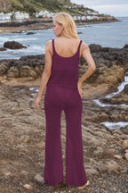 Hollow Out Round Neck Top Pants Sweater Cover Up Set (18)