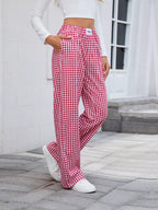 Plaid Wide Leg Casual Pants (2)