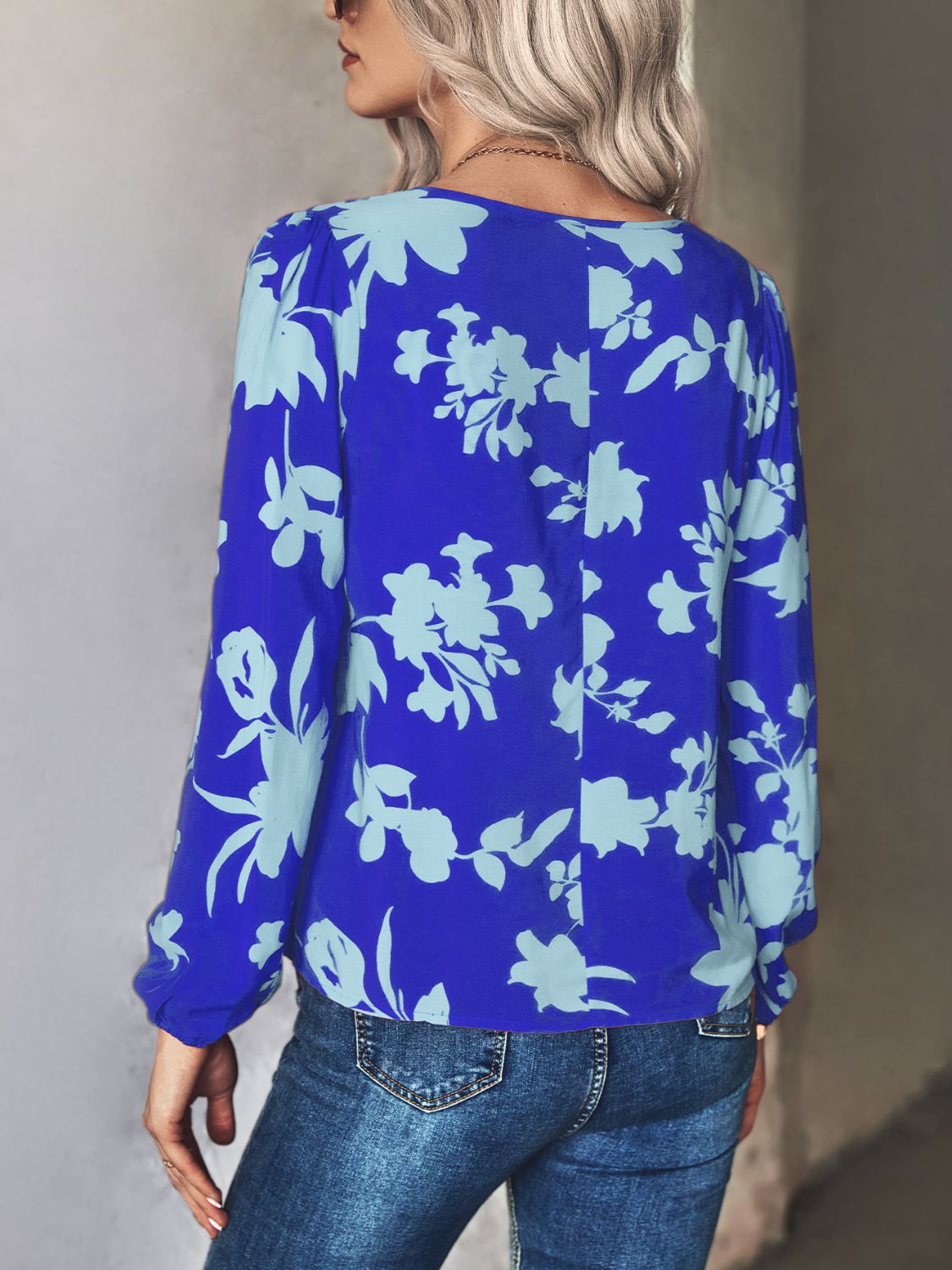 Printed Tie Neck Long Sleeve Blouse (2)
