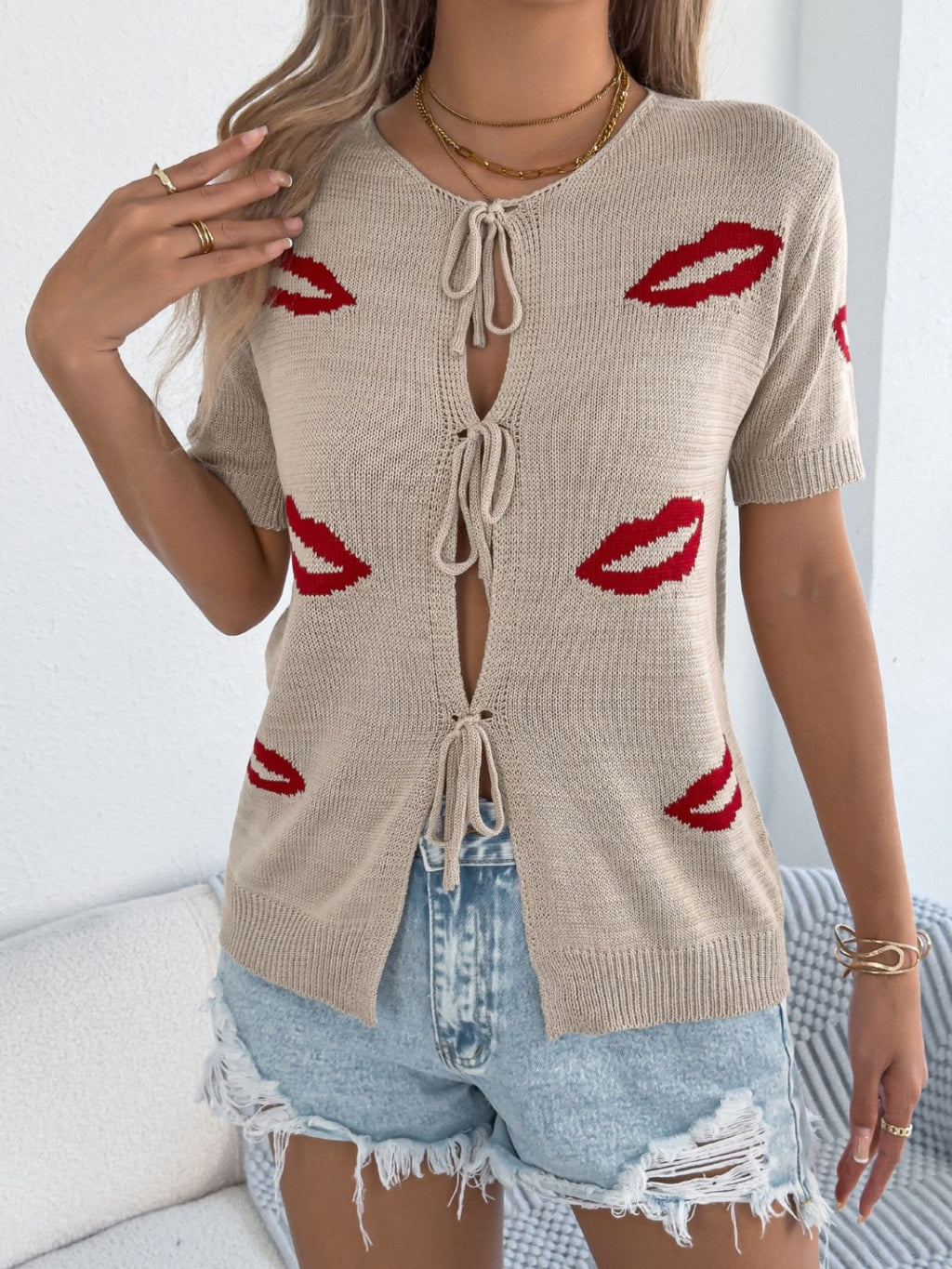 Lips Tie Front Knit Cardigan (3)