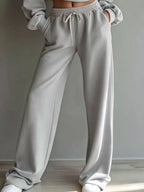 Round Neck Cropped Sweatshirt Wide-leg Pants (9)