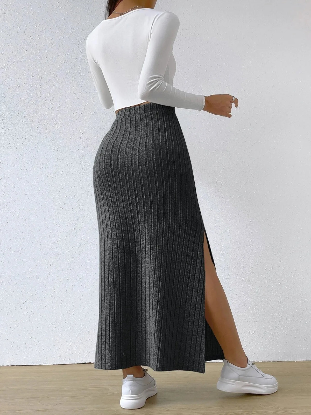 High Waist Ribbed Knit Maxi Skirt (16)