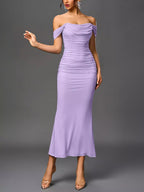 Off-shoulder Ruched Mermaid Maxi Dress (36)