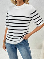 Striped Round Neck Half Sleeve Knit Top (7)