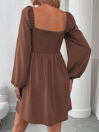 Ruched Square Neck Long Sleeve A-line Dress (20)