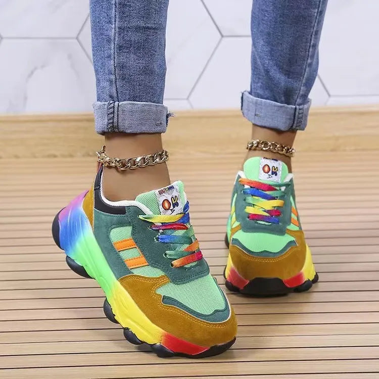 Lace-up Mesh Round Toe Platform Sneakers (5)