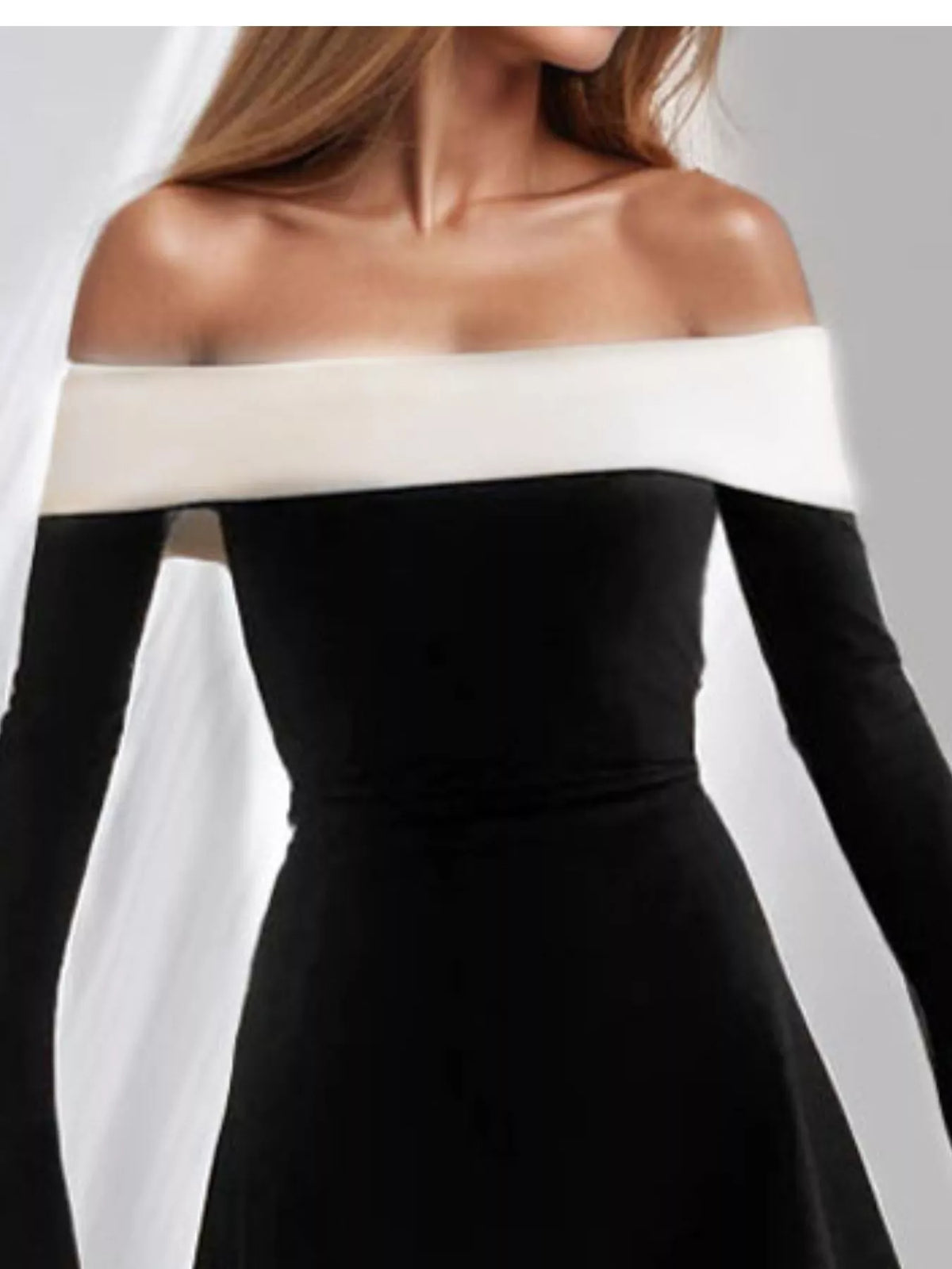 Off-shoulder Flare Sleeve Mini Dress (5)