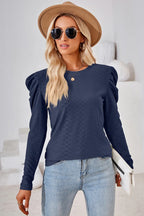 Round Neck Puff Sleeve Blouse (3)