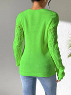 Openwork V-neck Long Sleeve Sweater (20)