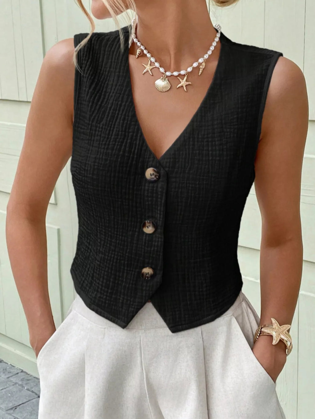 Textured Button-front Vest (7)