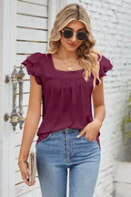 Eyelet Square Neck Cap Sleeve Blouse (22)
