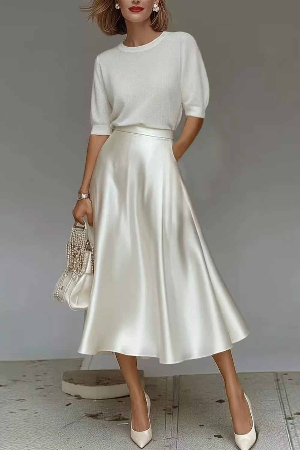 Satin A-line Midi Skirt