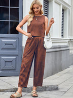 Plaid Sleeveless Top Pants Set (7)