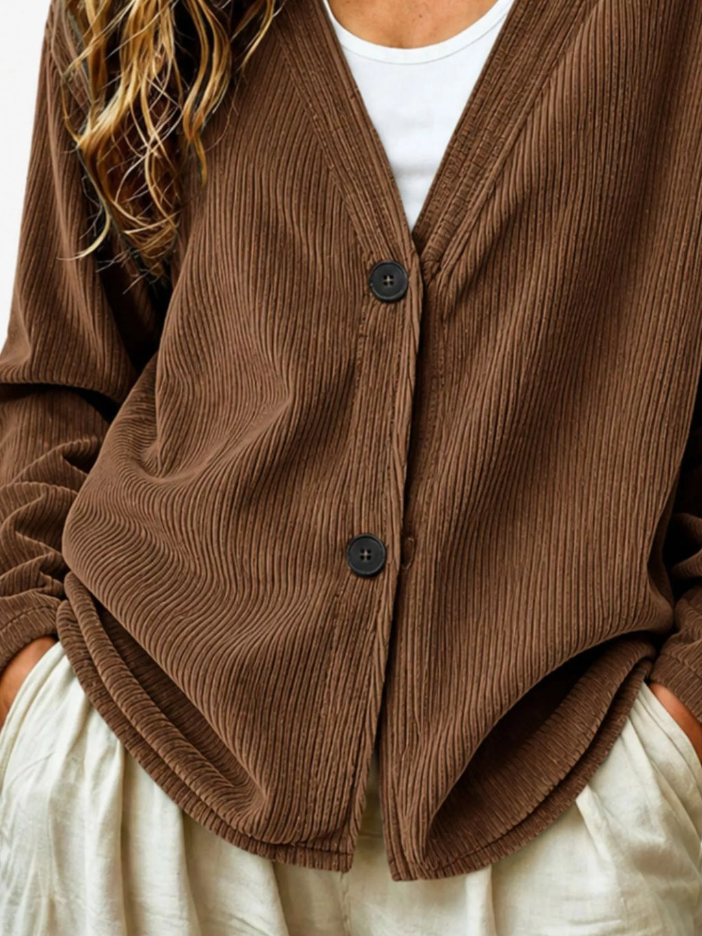 Casual Corduroy Button-up Cardigan (4)