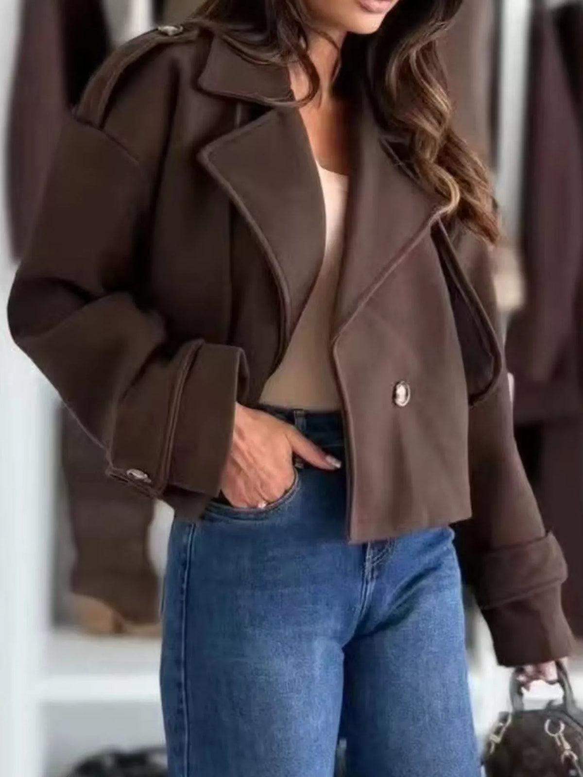 Lapel Collar Dropped Shoulder Jacket (8)