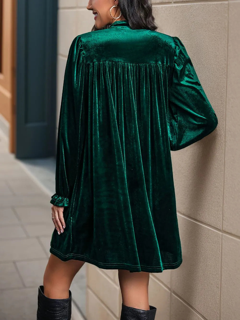 Ruched Surplice Long Sleeve Mini Dress (8)