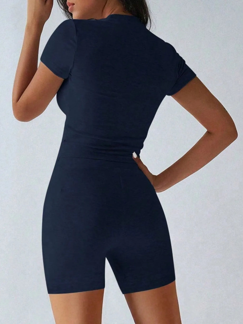 Round Neck Short Sleeve Top Shorts Set (12)