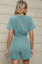 Drawstring Half Button Short Sleeve Romper (7)