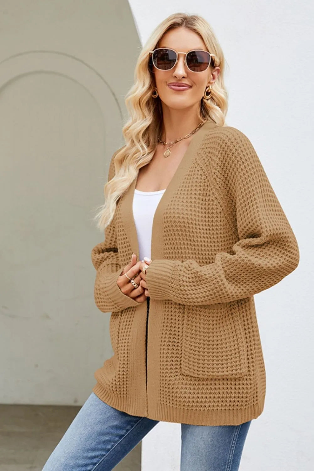 Open Front Raglan Sleeve Pocketed Cardigan (11)