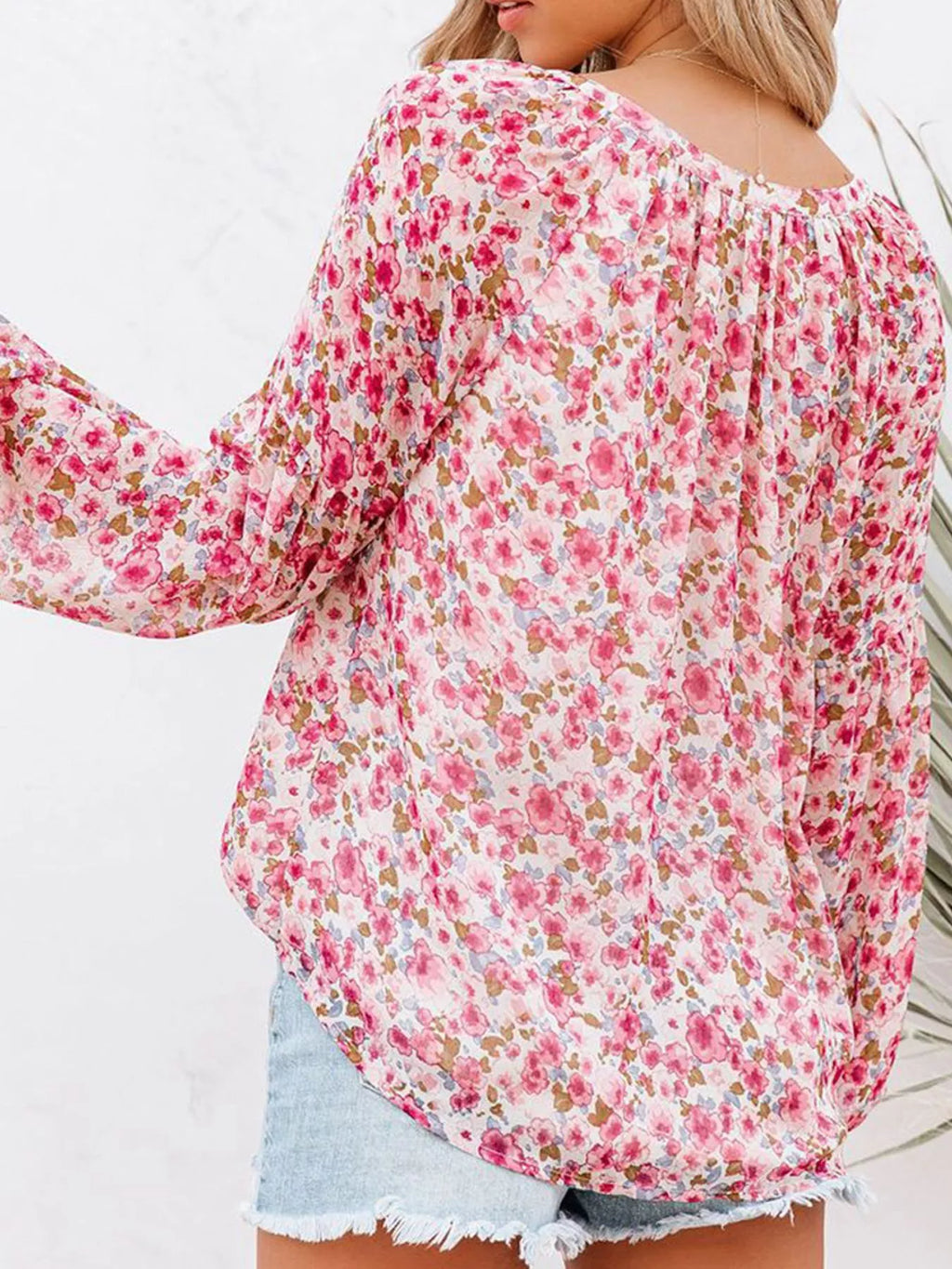 Full Size Floral Print V-neck Long Sleeve Blouse Plus (8)